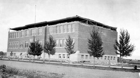 Earthquake damage to Three Forks School