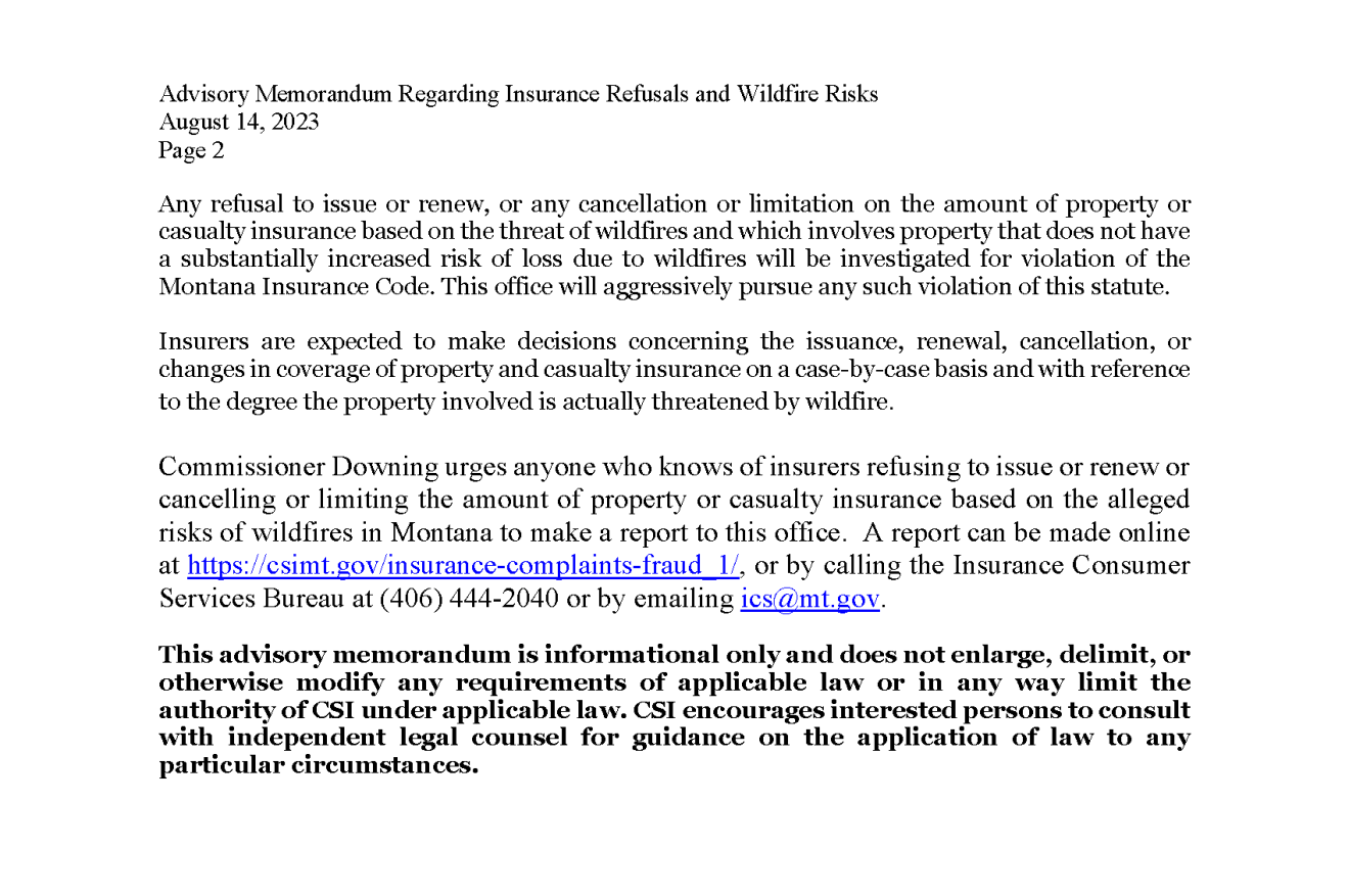 insurance commissioner letter