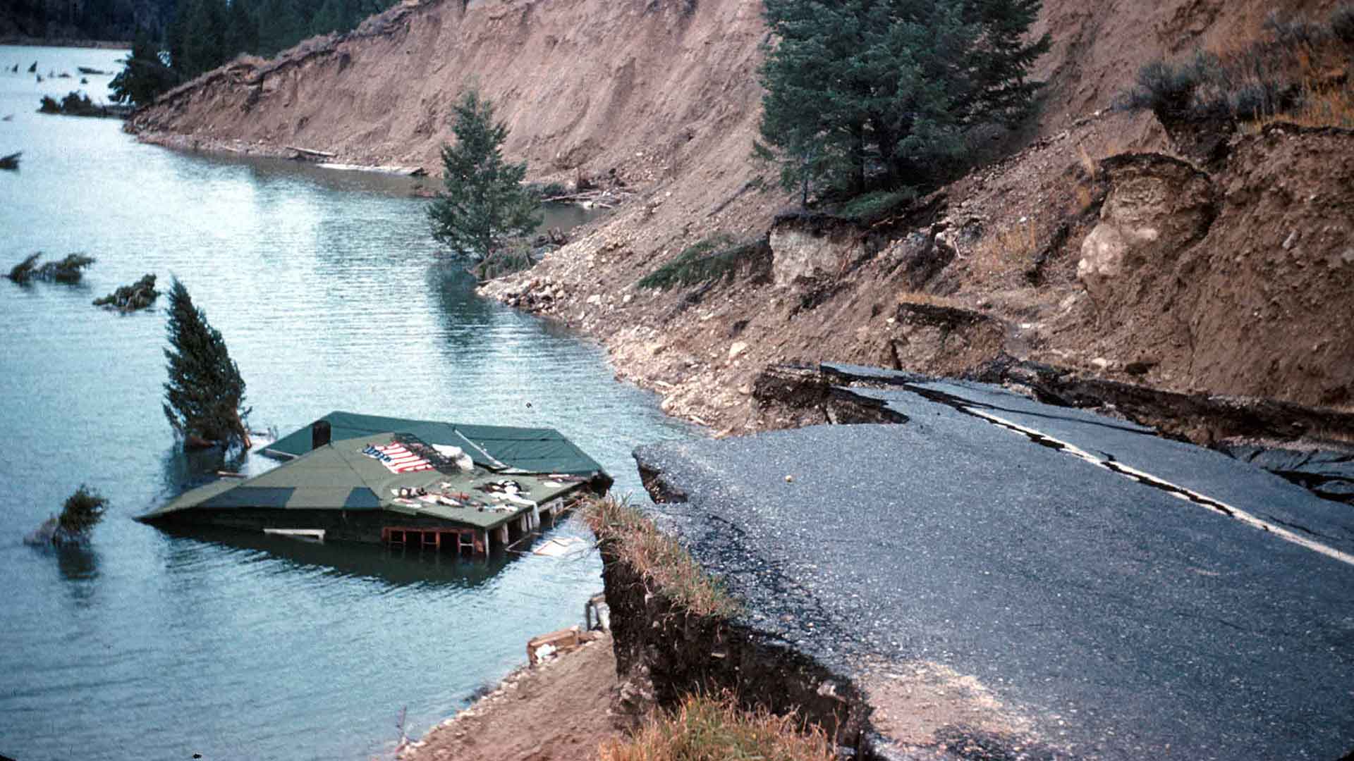 House in Hebgen Lake following earthquake
