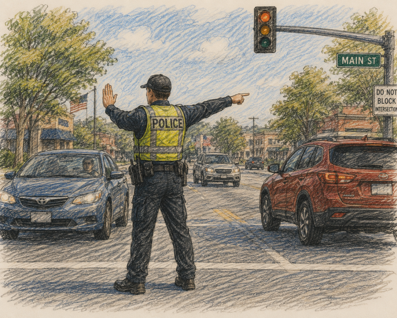 Computer generated image of a cop directing traffic