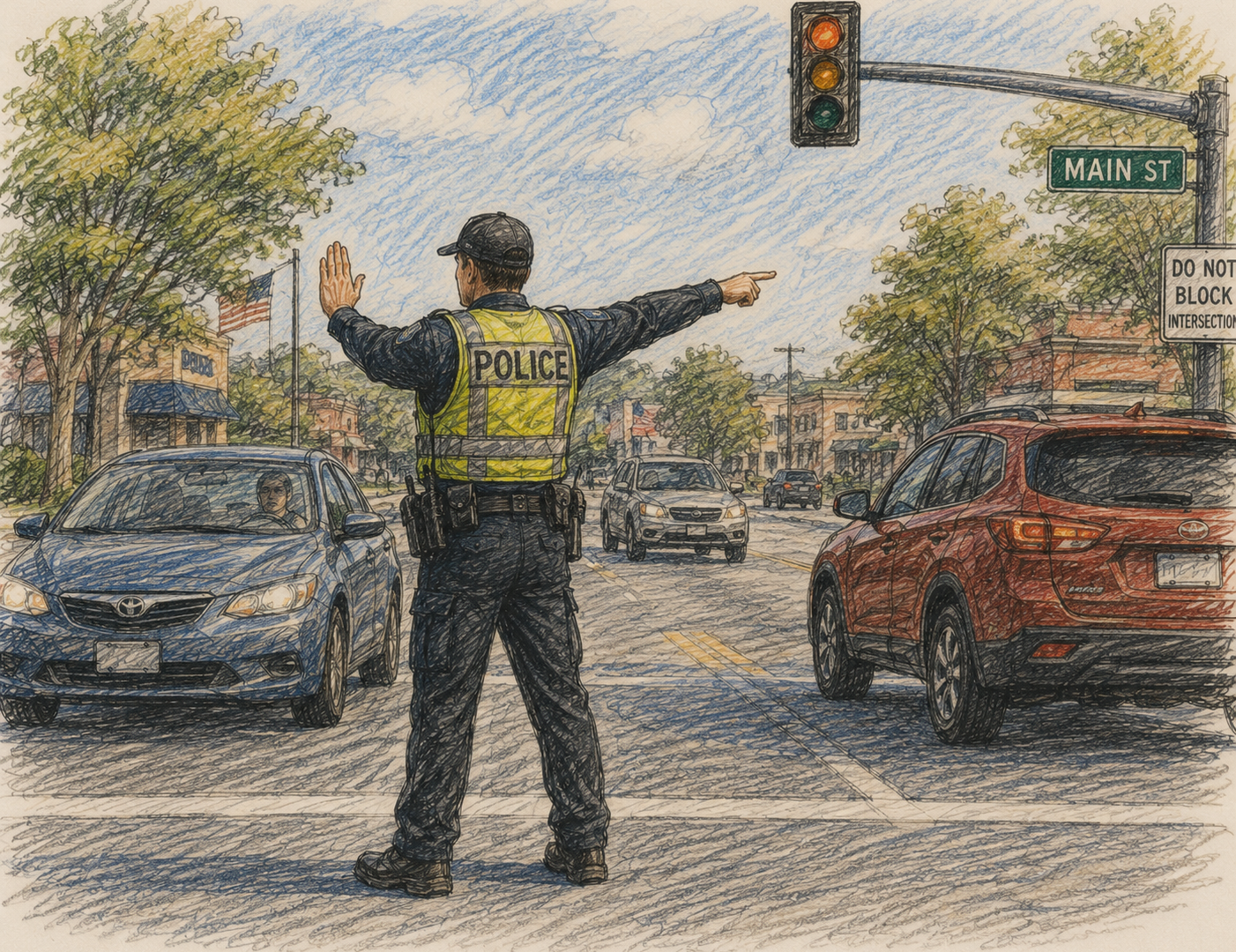 Computer generated image of a cop directing traffic