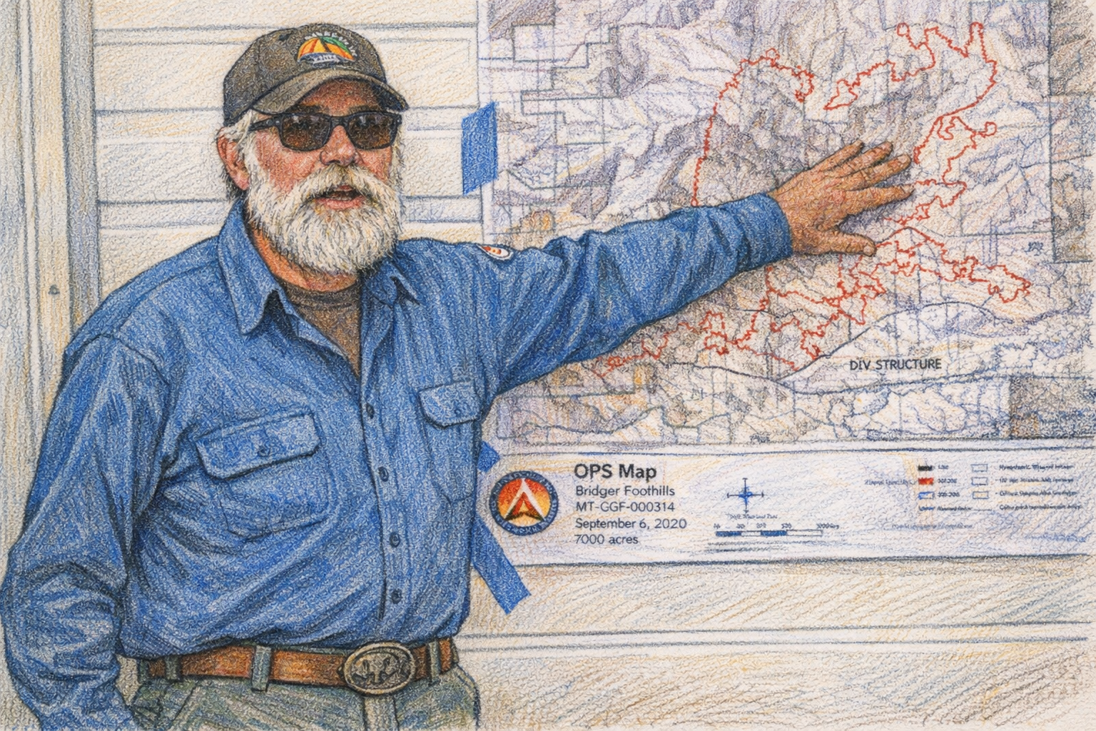 Computer generated drawing of a briefer at a map
