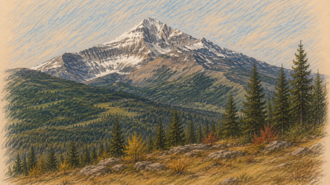Computer generated sketch of Lone Peak
