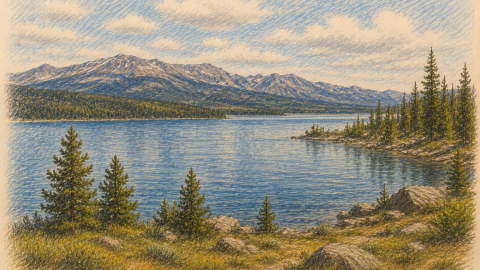 Computer generated sketch of a lake