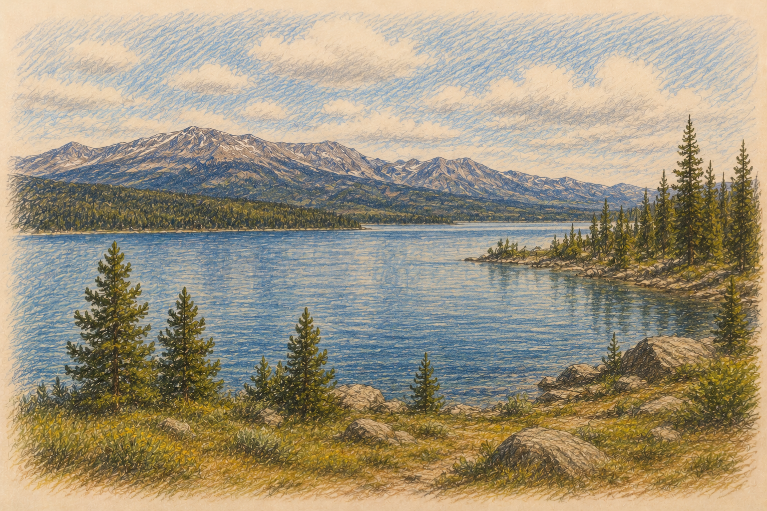 Computer generated sketch of a lake