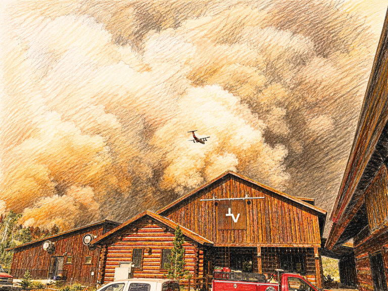 Image of fire above the Teton Valley Ranch