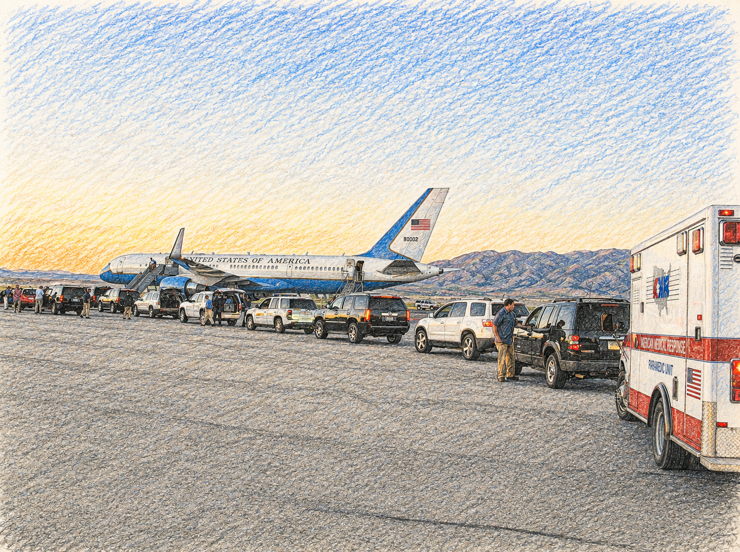 Computer Generated Sketch of Air Force 2 at Bozeman Airport.