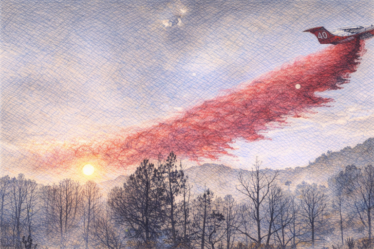 Computer generated sketch of an airtanker dropping