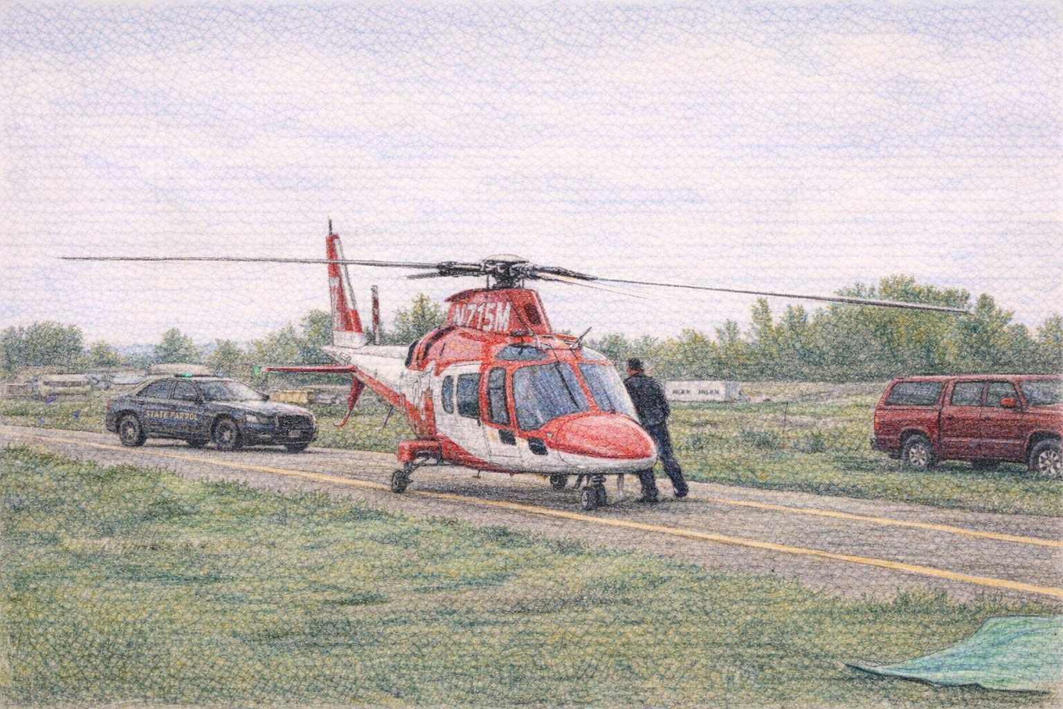 Computer generated sketch of an air medical helicopter