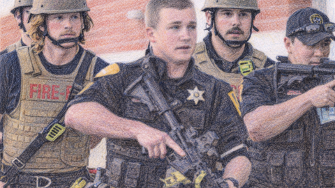 Computer generated sketch of an active killer training