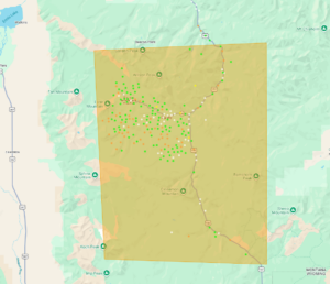 Map illustrating the test alert area of Big Sky and US 191 from Swan Creek to YNP.