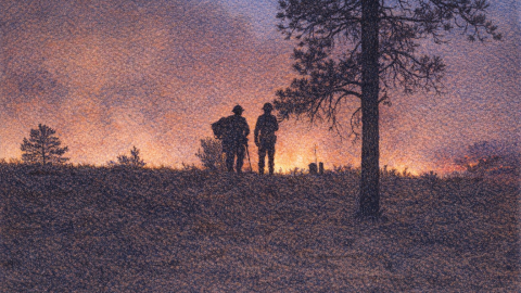 Computer generated sketch of a wildfire at night