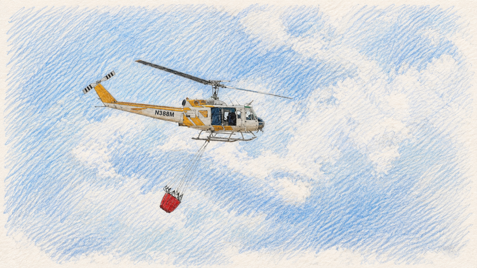 Computer generated sketch of a DNRC helicopter