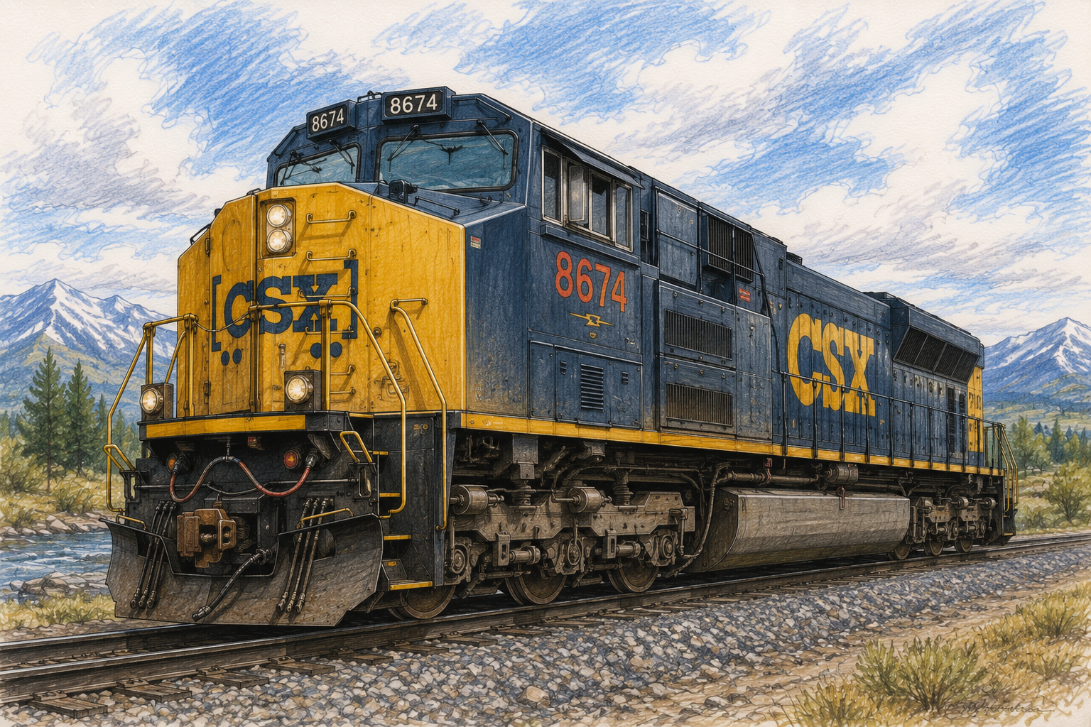Computer generated sketch of a locomotive