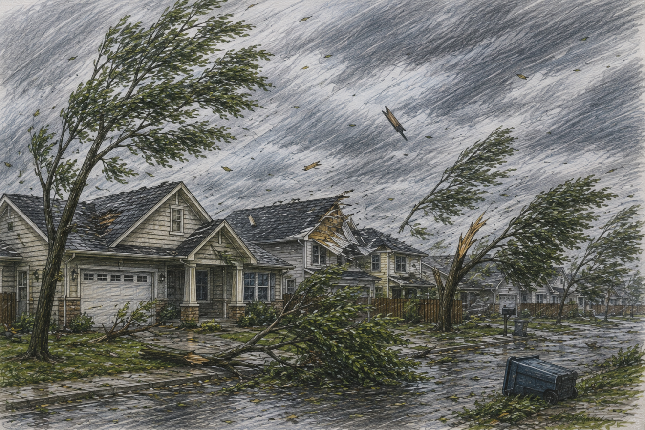 Computer generated sketch of a wind storm
