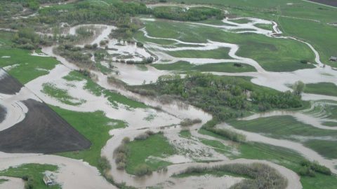 Aerial image of flooding on East Gallatin River