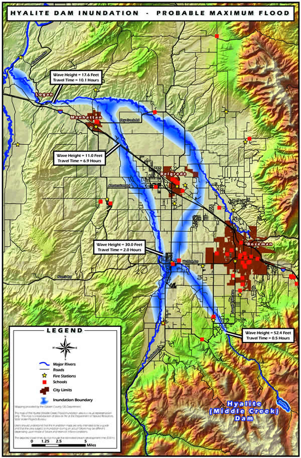 image of 2008 modeled probable maximum flood for Middle Creek Dam