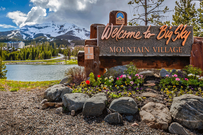 Image of the Welcome to Big Sky sign with Lone Mountain in the background