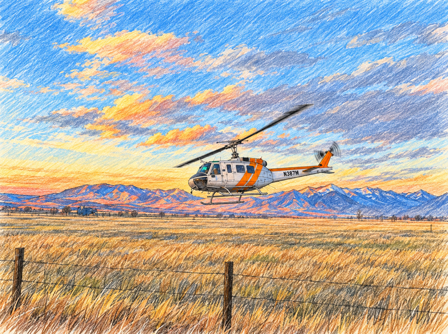Computer generated sketch of a helicopter at the Central Park Fire