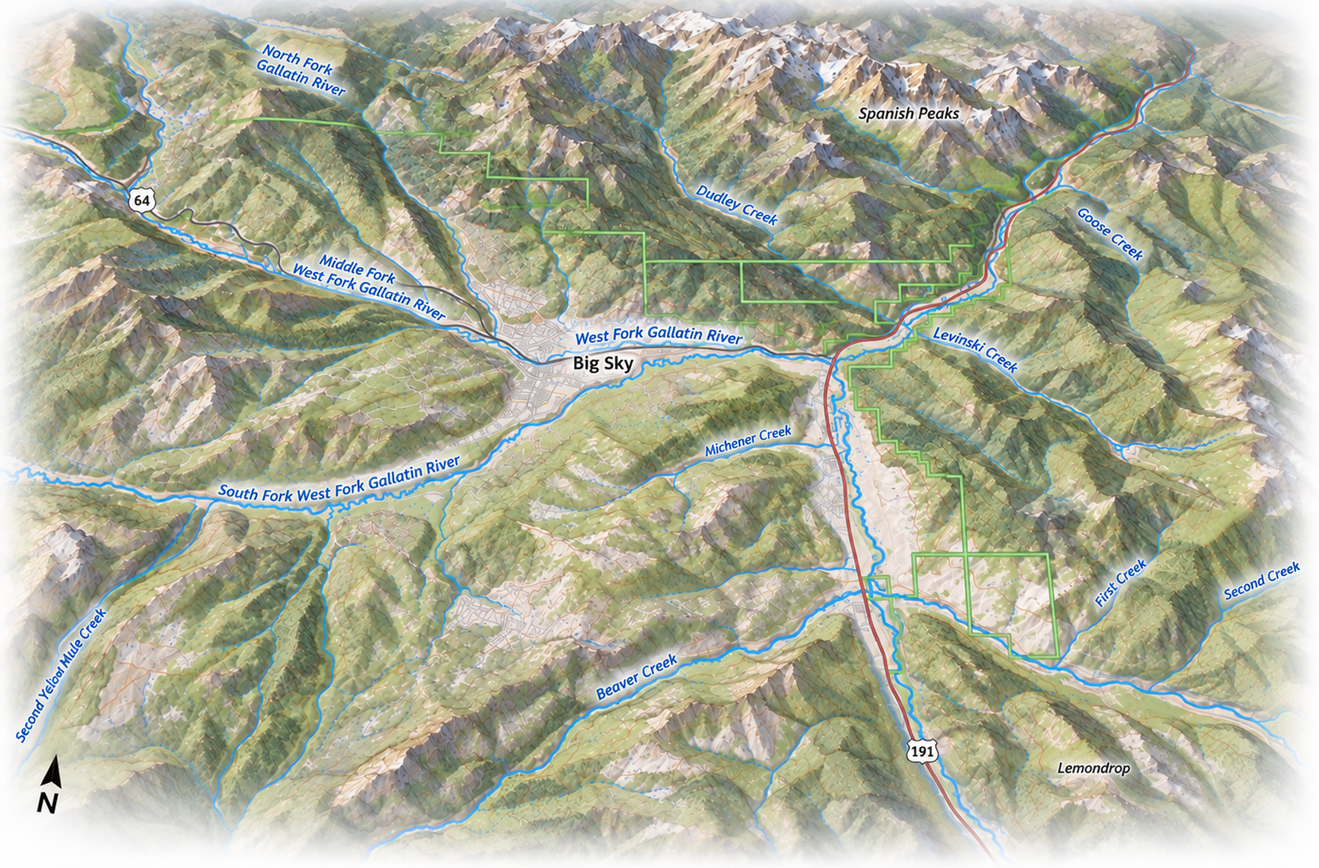 Computer generated map of the Big Sky area.