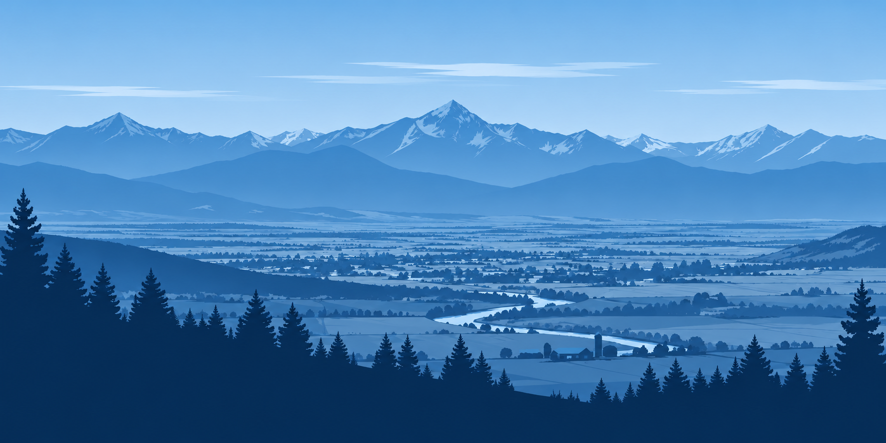 Silhouette of generic mountain valley