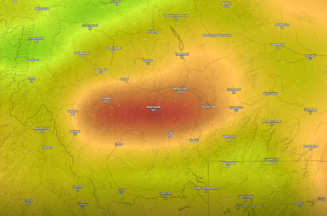 Image of map with poor air quality from the Sand Creek Fire.